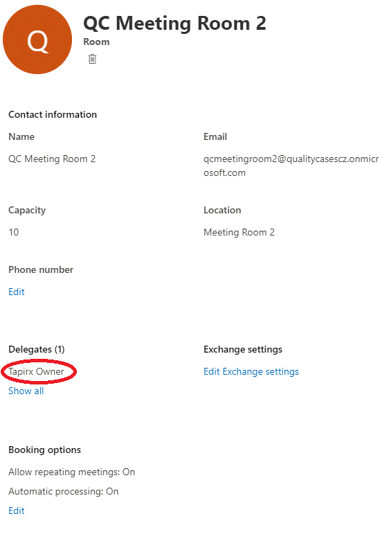 Microsoft 365 meeting room detail